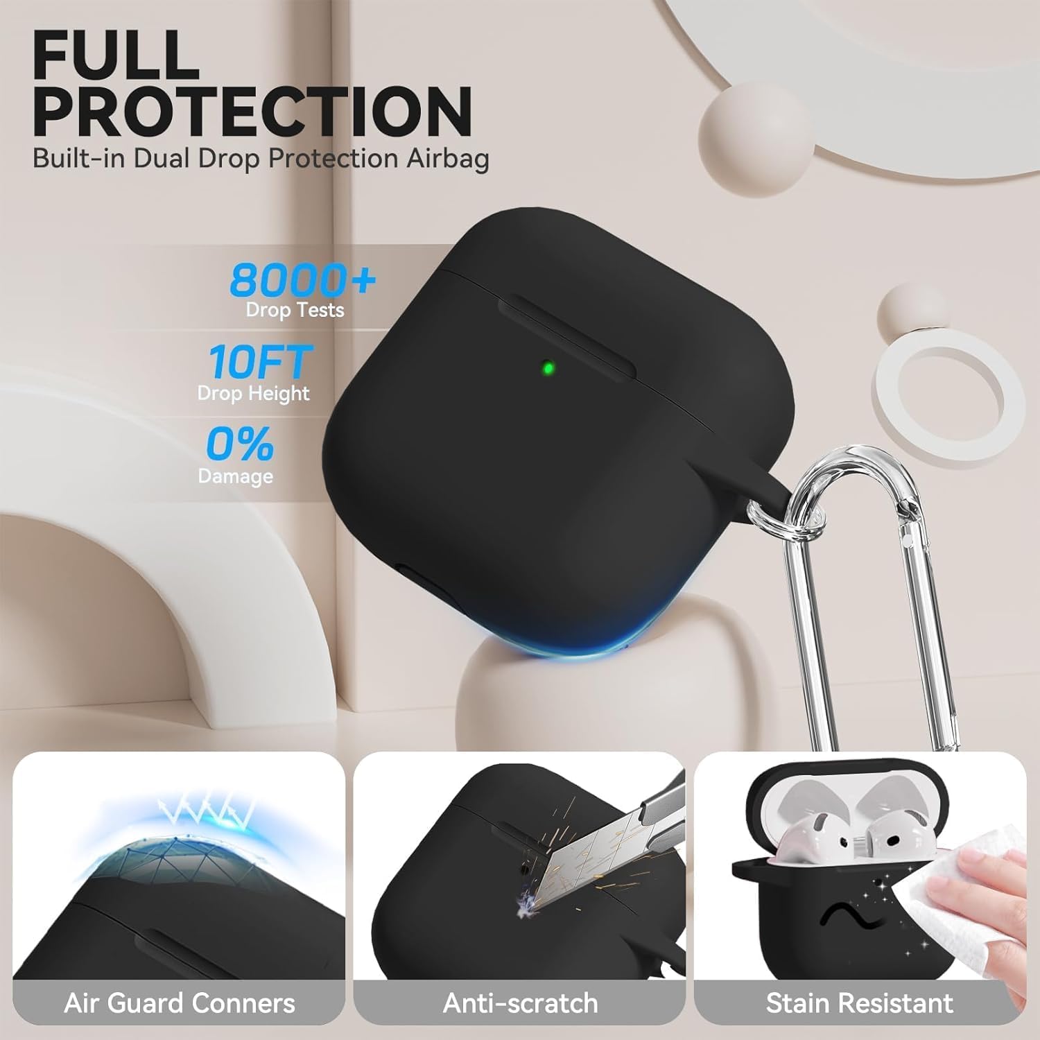 Custodia Protettiva Tech-Protect Per Apple AirPods 4 - Leggera, Antishock, Colore Nero
