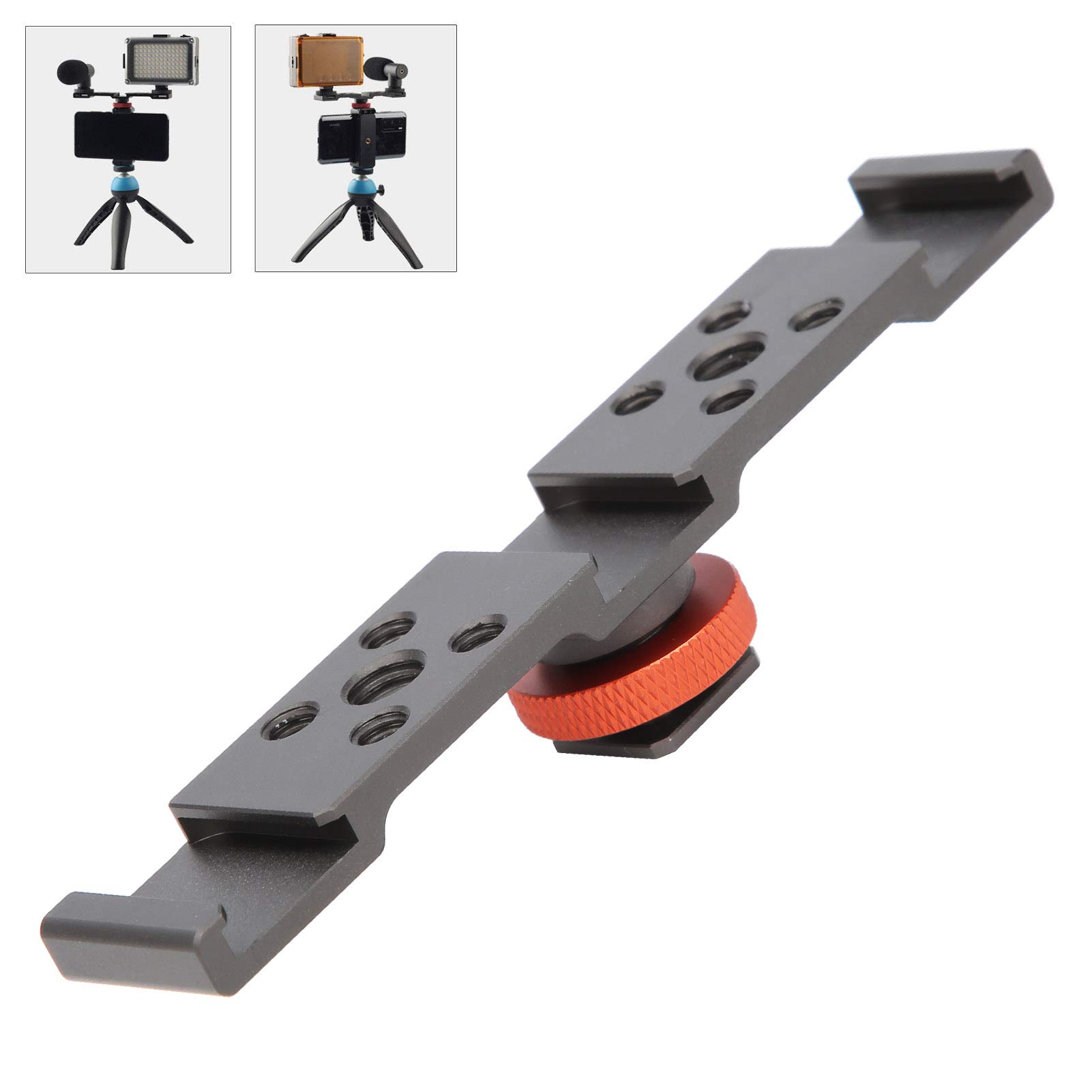 Hot Shoe Extension Bar Mount, Hot Shoe Mount Plate Adapter, Aluminum Alloy Hot Shoe Mount Bracket for DSLR Camera Microphone Tripod LED Video Light Flashlight (Gunmetal Grey)