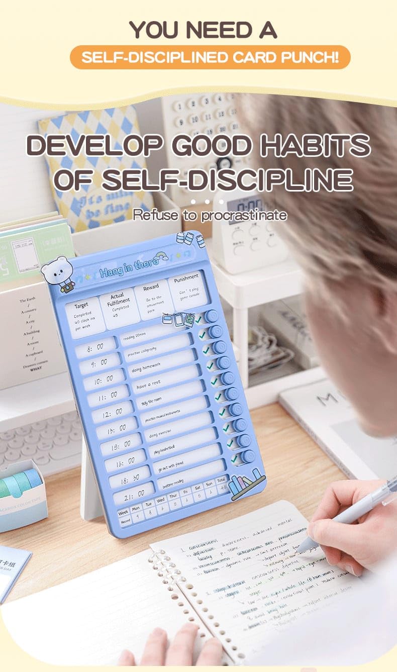 MEETZONE Portable Self-Discipline Chores Chart With 15 Pcs Blank Paper Sliding Morning Routine | Daily Checklist Board Planning Reminder for Home School Office (1ps/Blue) 3