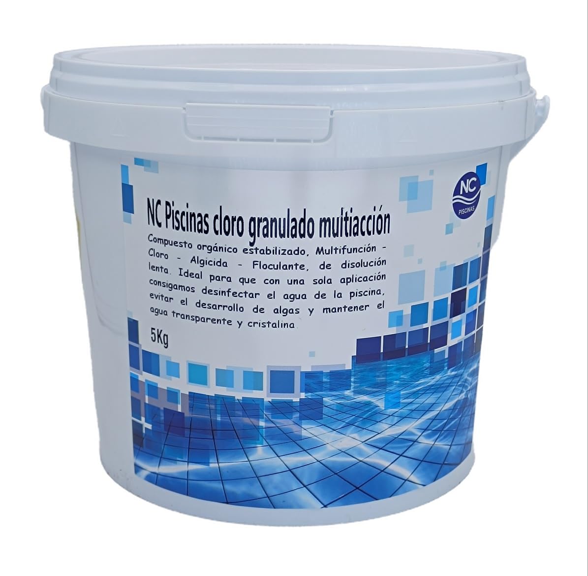 NC Cloro Granulado Multiacción 5 kg para Piscina | Disolución lenta, desinfectante, alguicida, bactericida, floculante y estabilizante, Fabricado en España