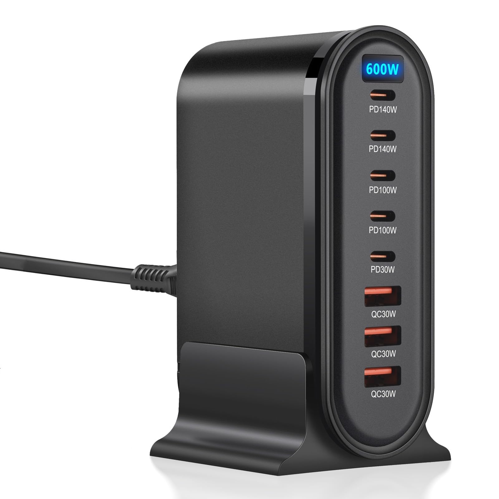 600W Chargeur USB C Multiple, 8 Ports Chargeur Rapide GaN Multiprise QC+PD, Chargeur Rapide Prise Station de Charge Compatible avec Laptop Phone