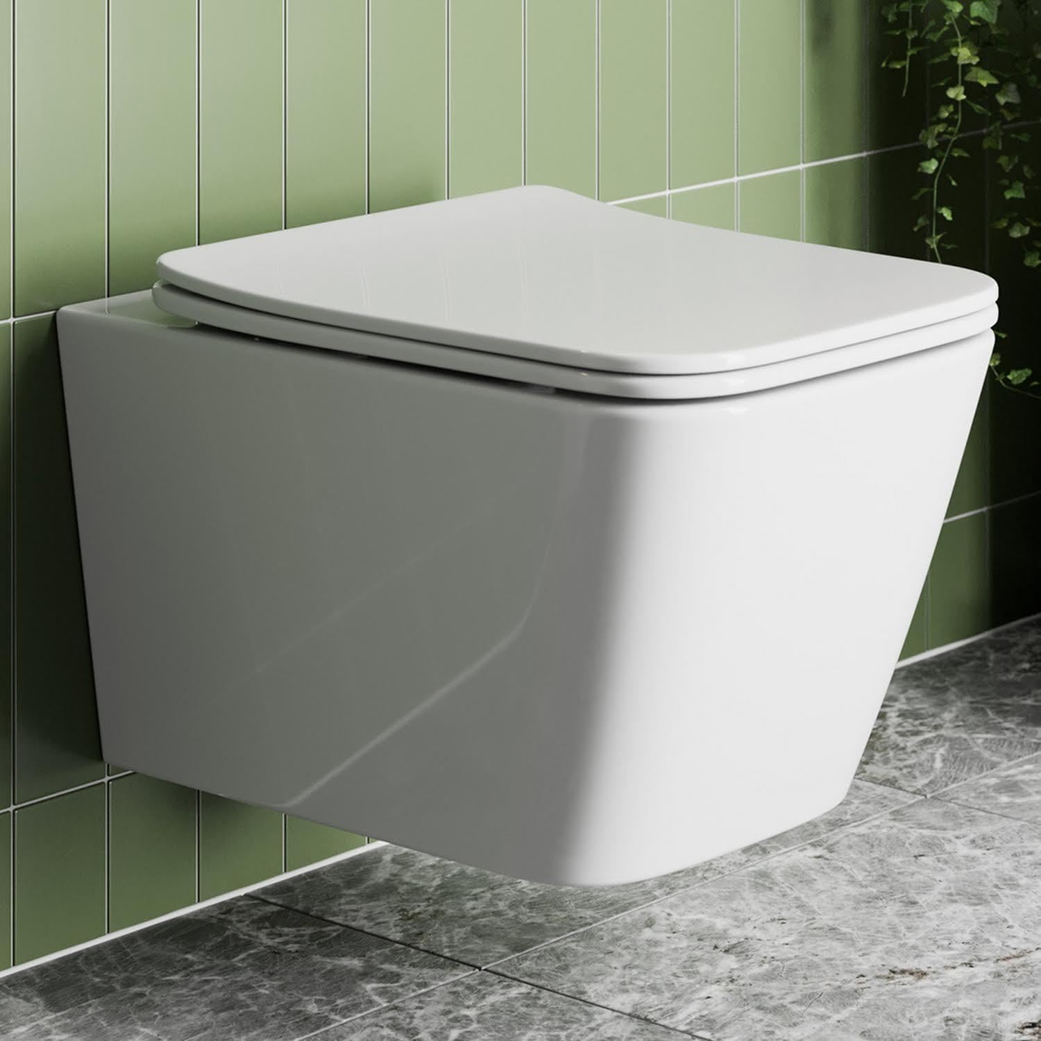 Modern Slim Square WC Toilet Seat Bathroom Soft Close Top Fix Hinges Gloss White