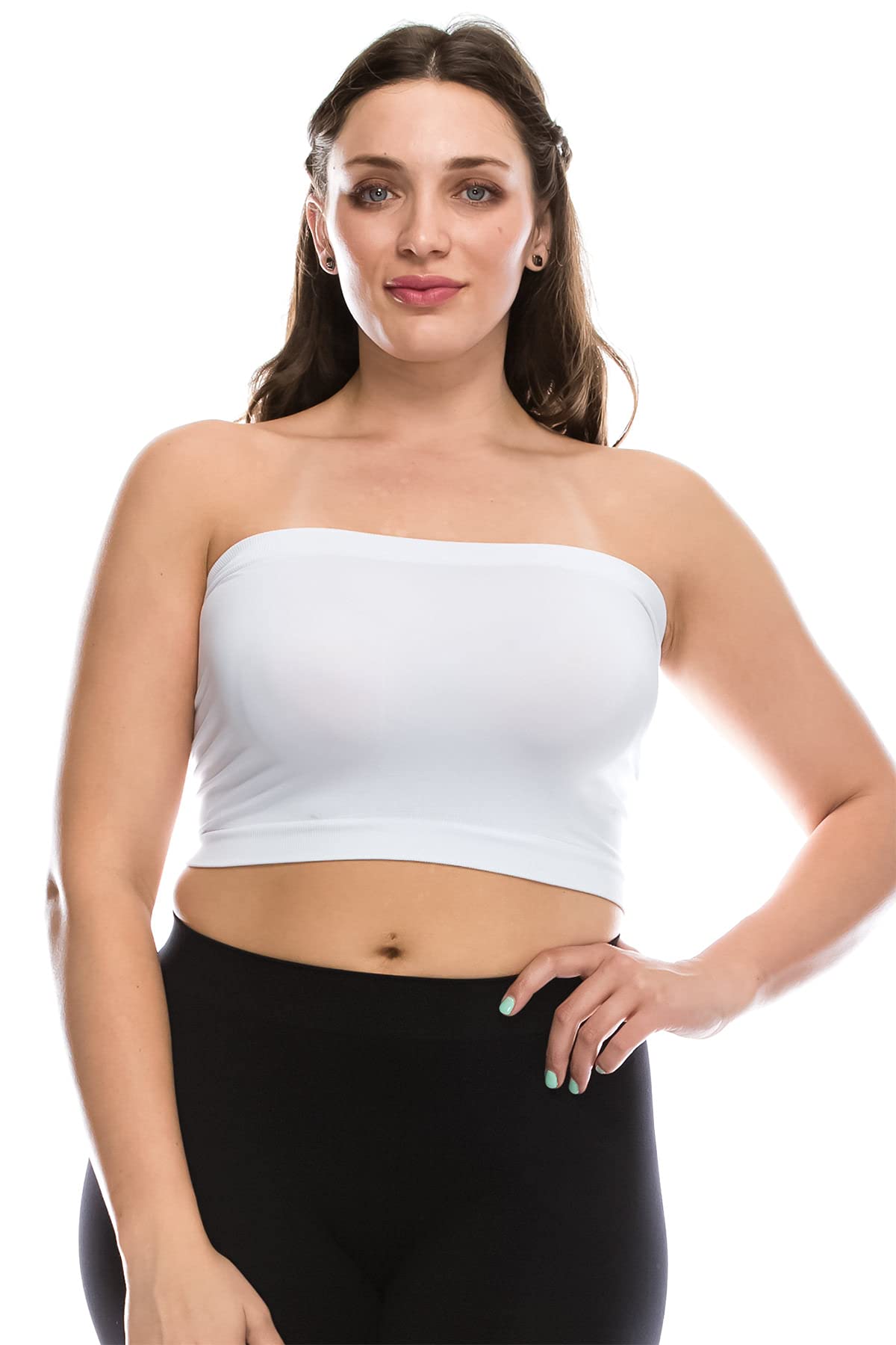 KurveWomen's Plus Size Bandeau - Basic Strapless Seamless Stretchy Tube Top, UV Protective Fabric UPF 50+ (Made in USA)
