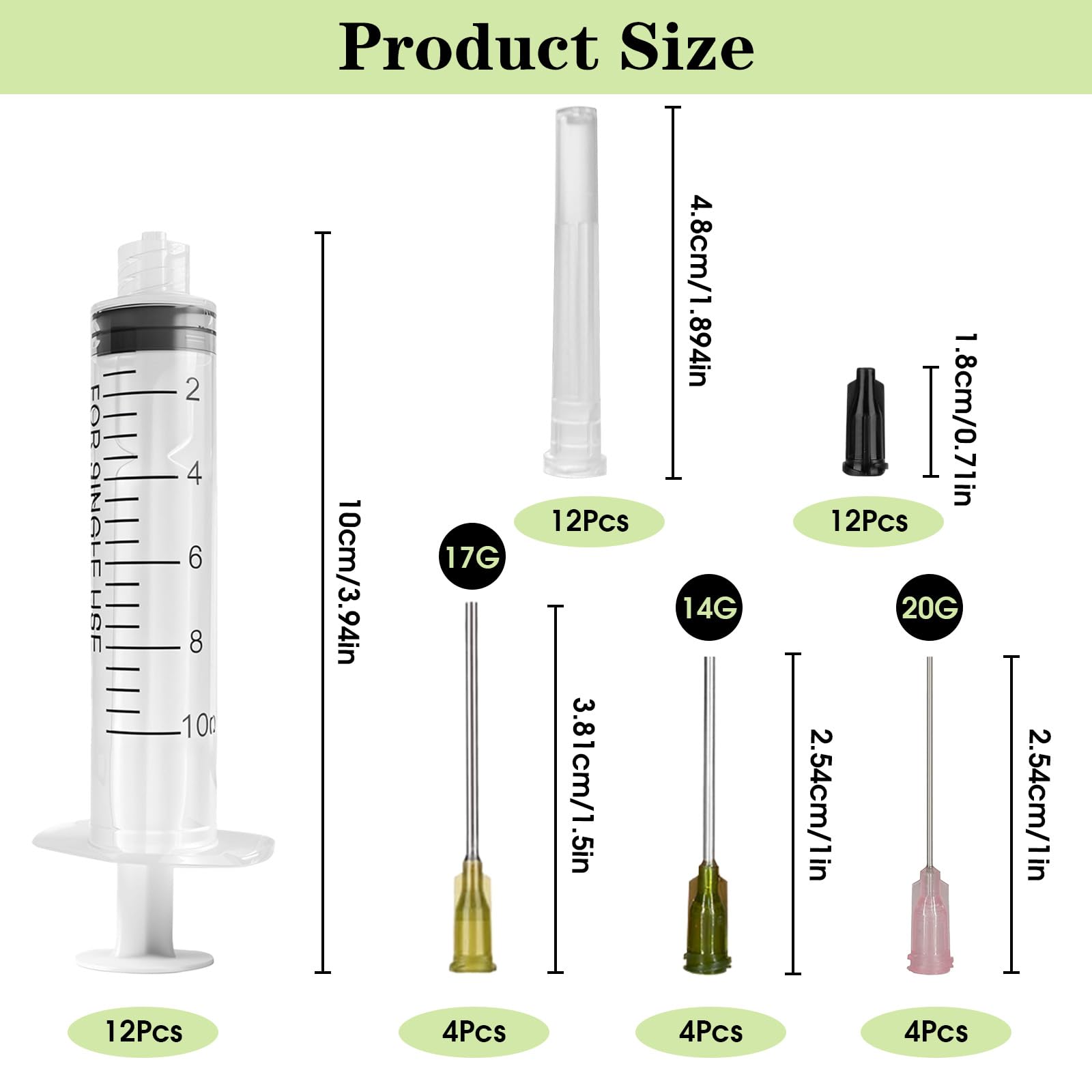 12 sztuk strzykawek 10 ml, strzykawka z igłą o grubości 14 ga 17 ga 20 ga, plastikowe strzykawki z nakrętką, strzykawka do płynów do pomiaru i podawania płynów w laboratorium naukowym i karmieniu