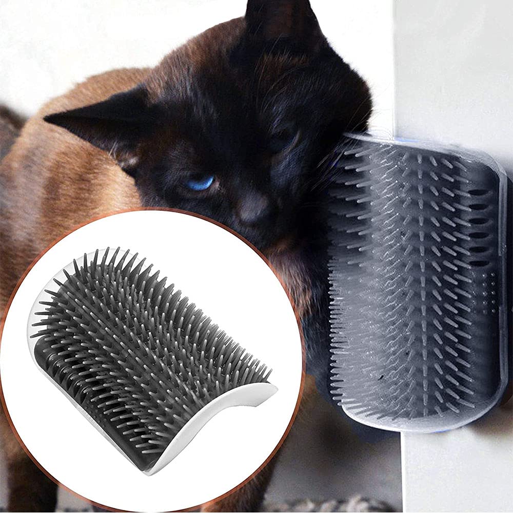 4 Pièces Brosse d'Angle de Toilettage pour Chat, Peigne de Massage de Coin, Outil d'Auto Massage, pour Fourrure Longue et Courte (Gris)