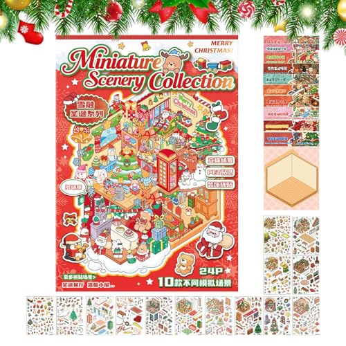 Generisch Colección de pegatinas navideñas: escenas de dibujos animados en miniatura y pegatinas de escena estereoscópicas 3D | 10 tarjetas de escena y 14 pegatinas PET para manualidades, diarios y