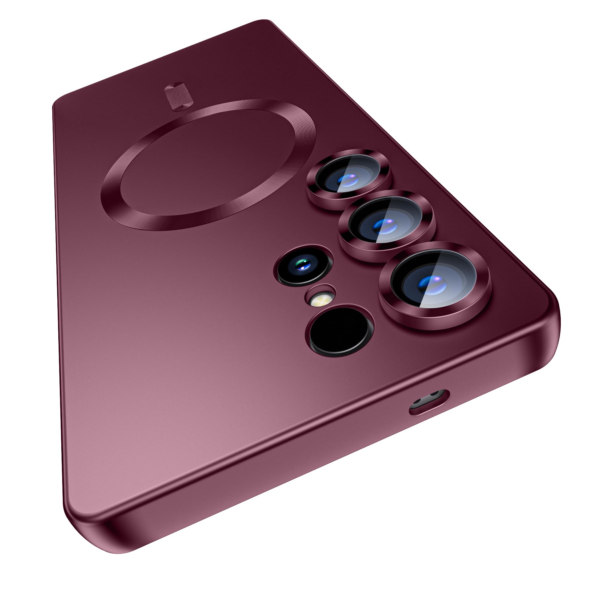 Matte for Samsung Galaxy S25 Ultra Case, Compatible with MagSafe, Slim Thin Magnetic Cover with Built-in Camera Lens Protector (Removable) Shockproof Phone Shell, Burgundy