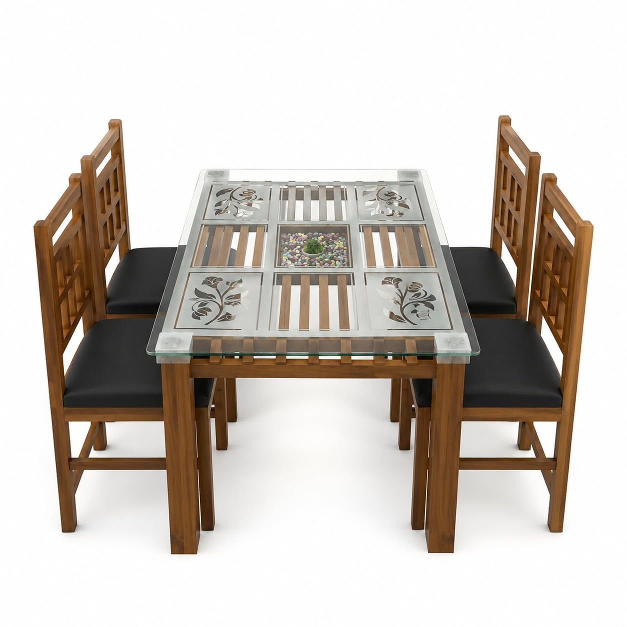 Raj Home APPLIANCES Modern Glass Top Wooden Dining Table Set with 4 Cushioned Chairs – Premium Dining Furniture for Home & Kitchen-image-45