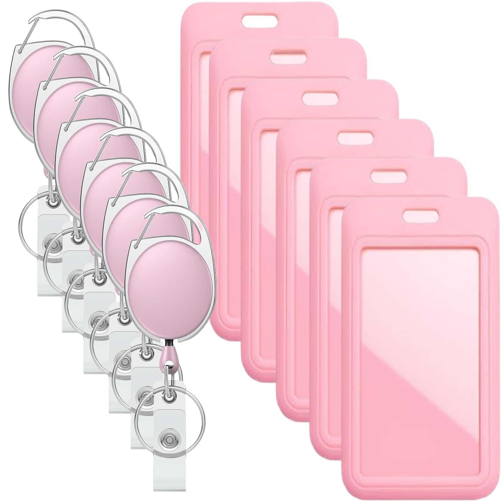 Badge Holders with Retractable Keychains β Multi-Card ID Card Holder Reels for Work, Office, Lanyards (Fits 2-3 Cards) (6, Pink)