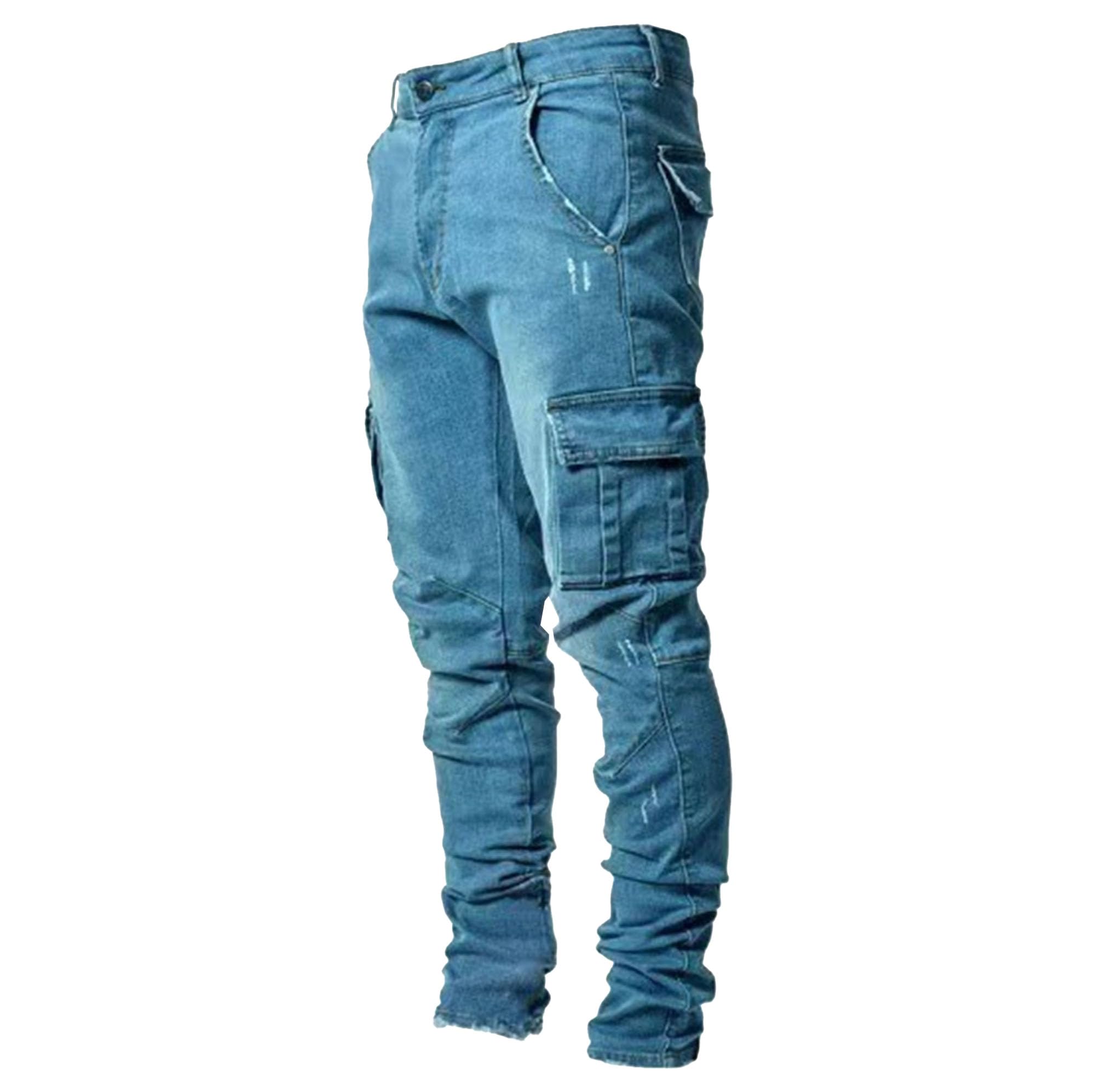 Pantalones Vaqueros Rotos para Hombre, Ajustados, de Corte Regular, con Dos Bolsillos Laterales, de Trabajo, Color Negro