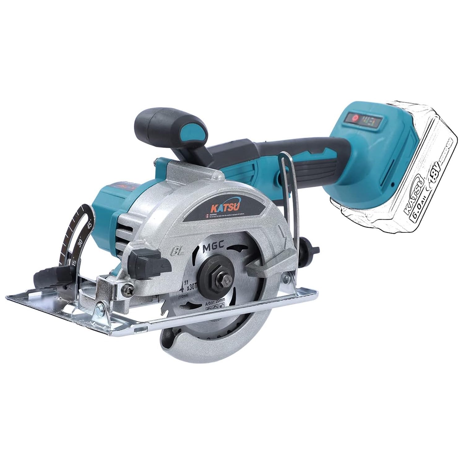 Katsu Tools Blue Katsu Fit-Bat 21V Brushless Cordless Circular Saw 5 Inch 125Mm With Blade 30T Portable Long Handle Adjustable Cutting Angle And Depth, No Battery And Charger 102790