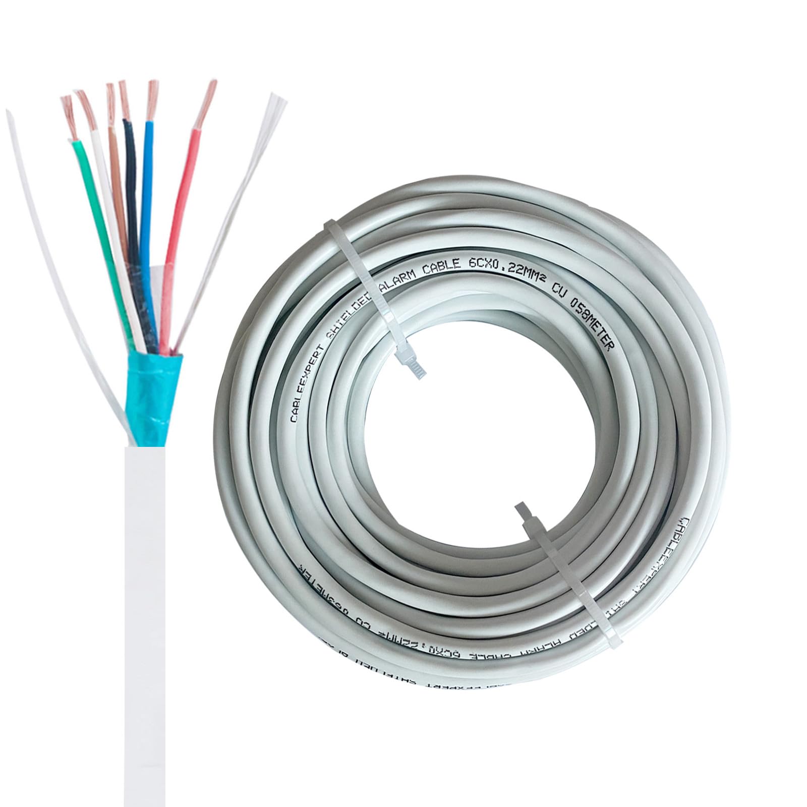 Shielded Alarm Cable, 6C×0.22sqmm, Pure Copper Alarm Control Cable, Security Wire, Full Copper, for Fire/Sound/Security Burglar Station Wire (10 metre)