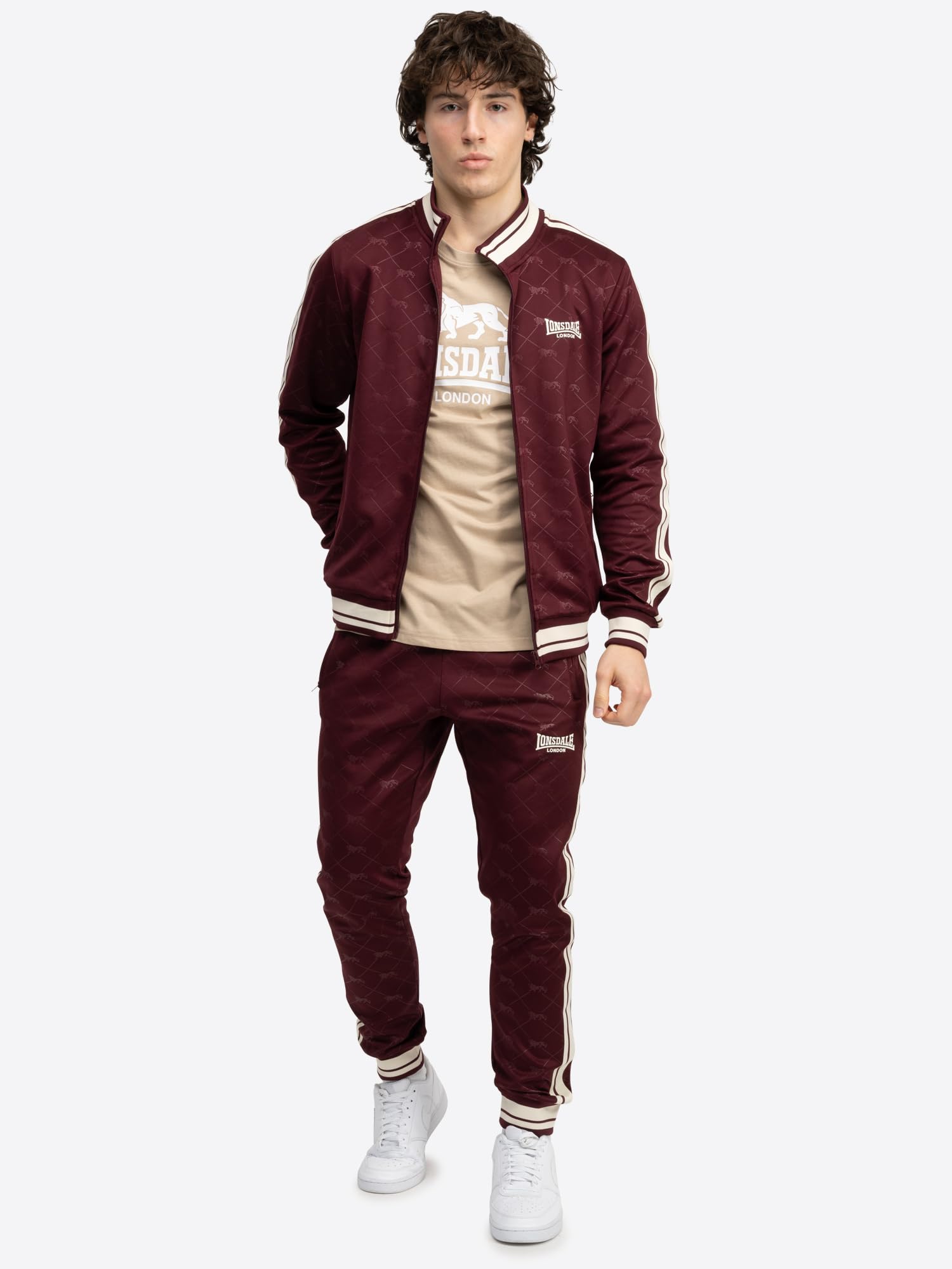 Lonsdale M?ski dres treningowy w?ski krój ASHWELL Oxblood/Ecru M, Oxblood/ecru, M