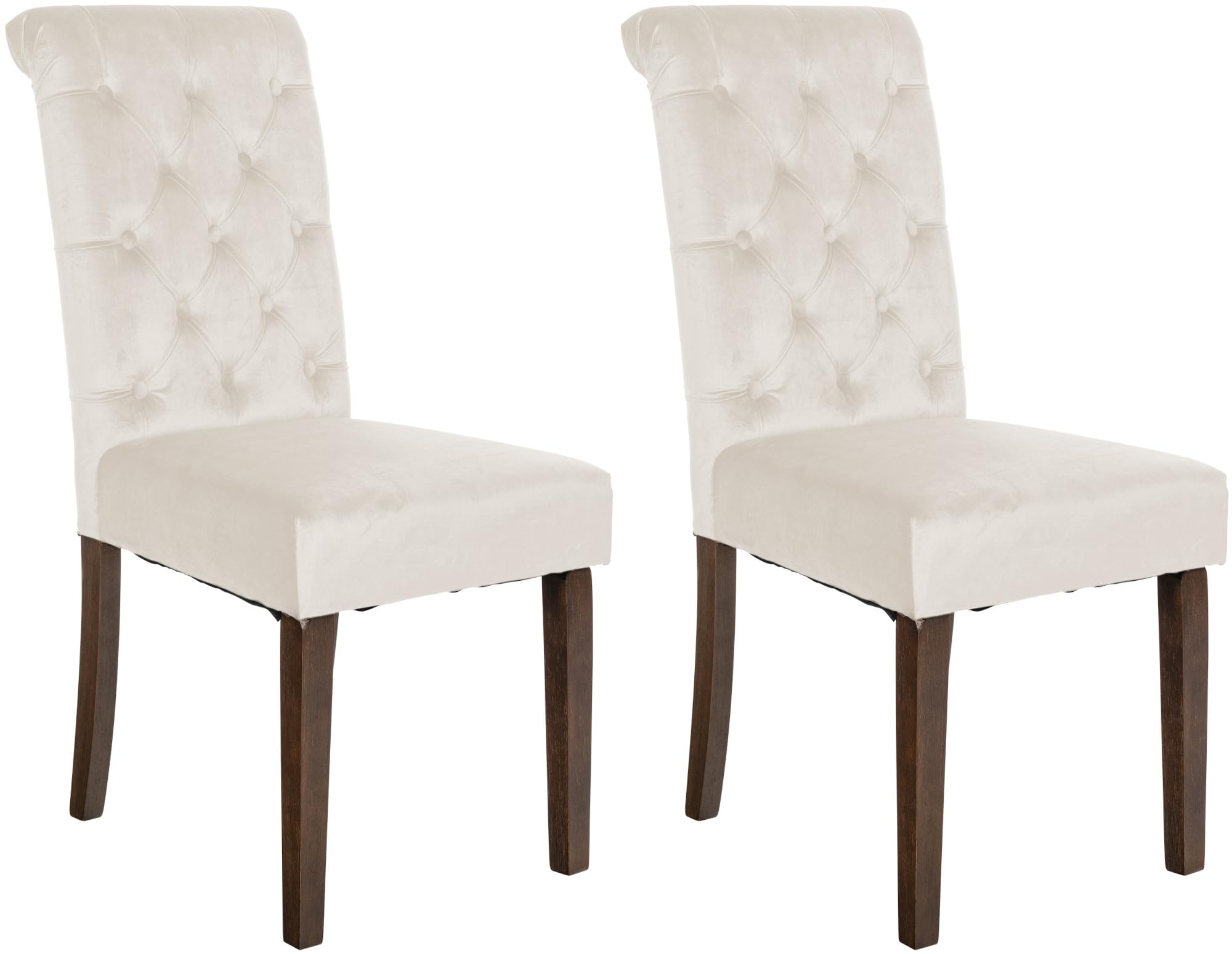 CLP Set De 2 Sillas De Comedor Lisburn En Tela o Terciopelo I Butacas con Respaldo Alto & Base De Madera De 4 Patas, Color:Crema, Material:Terciopelo