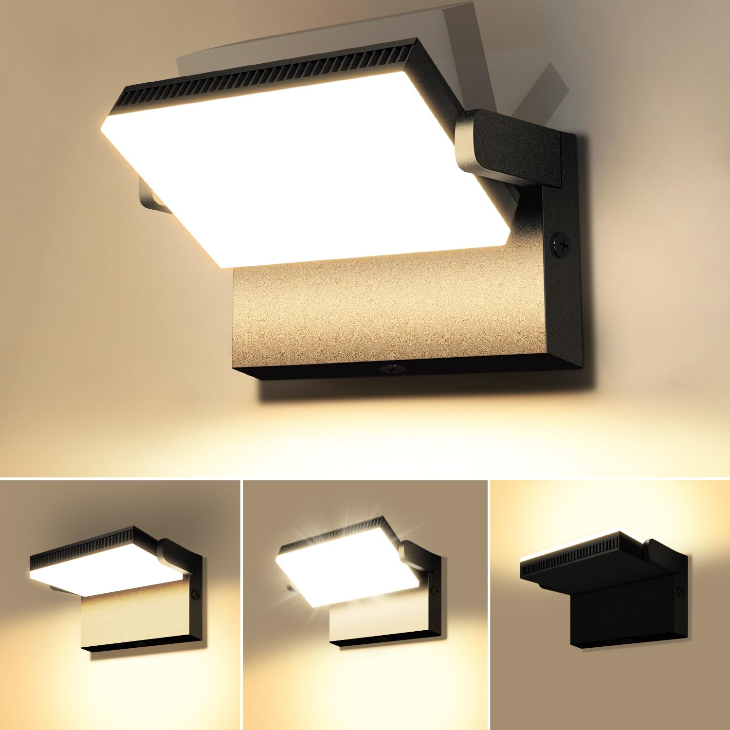Zmh Lámpara Led Mural Negra Ip65, Luz Blanca Cálida Ajustable G9, Para Interior