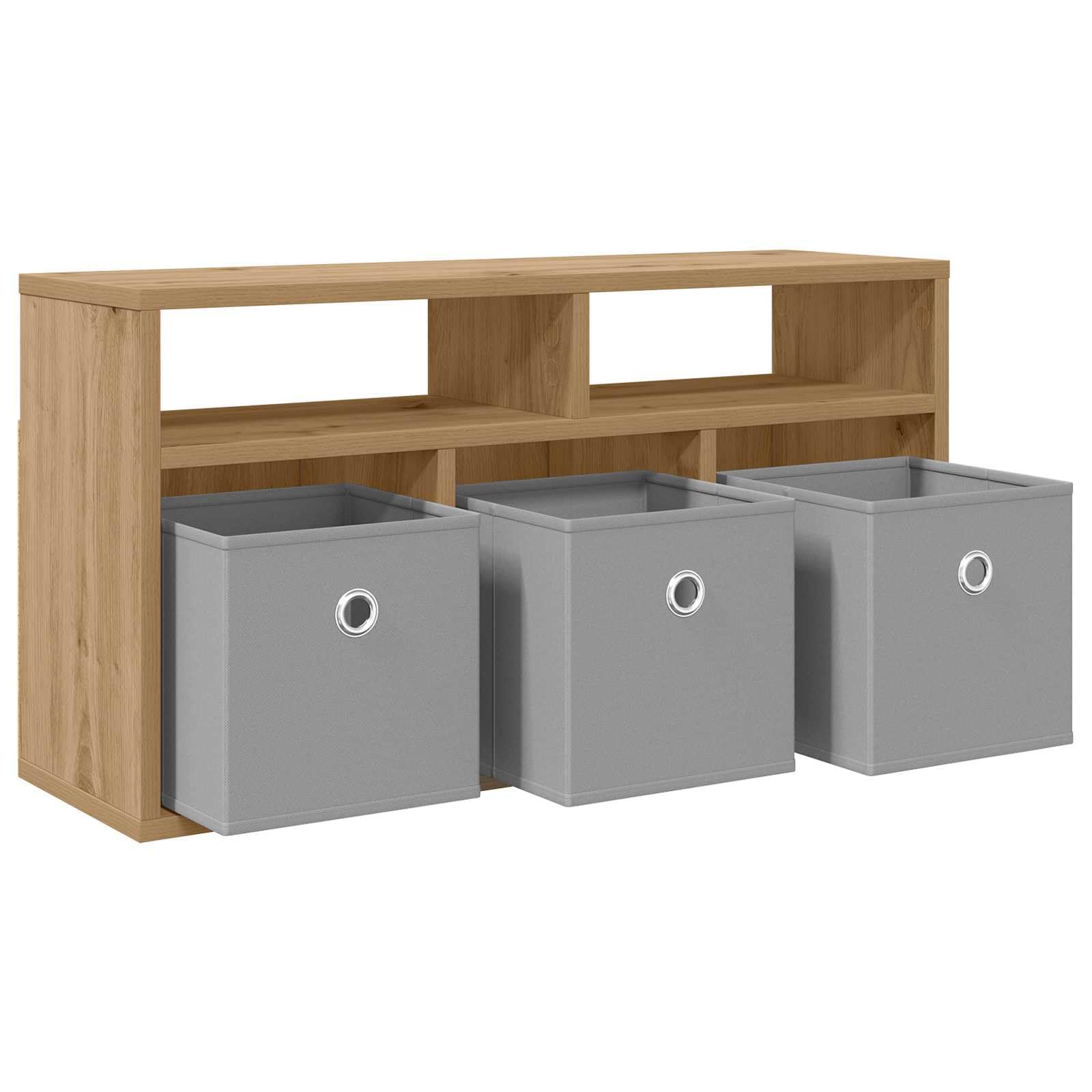 Lowboard 72 x 22,5 x 38 cm, rękodzieło, dąb | Drewno inżynieryjne, 3 szuflady, 2 półki, wpuszczane uchwyty, szafka na książki