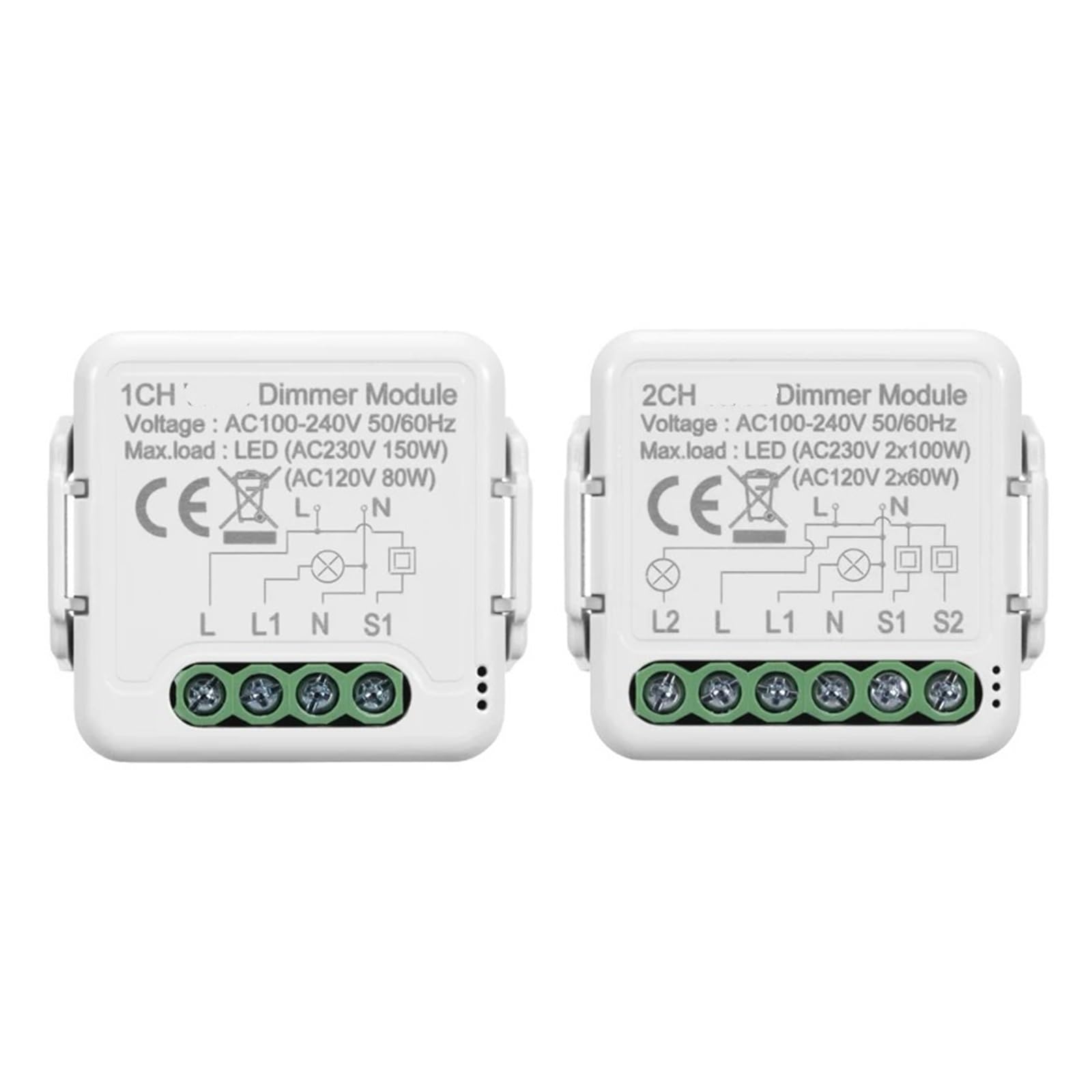 1 Uds. Módulo de interruptor de atenuación inteligente 100~240V 50/60Hz módulo de atenuación compatible con dos vías(2 Gang Dimmer)