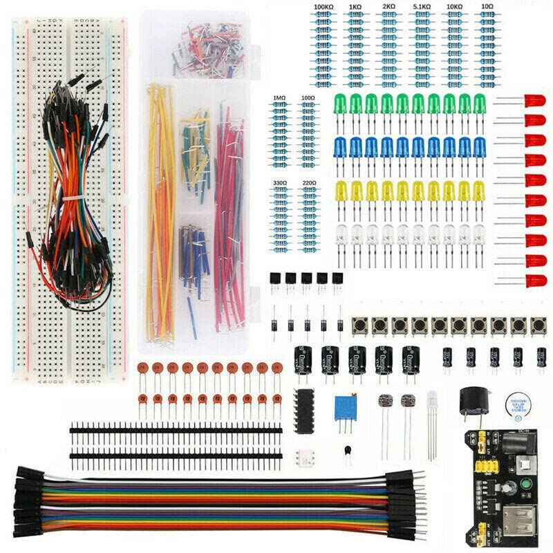 Essential 830 Breadboard Cable Resistor Paquete Electrónico para Arduino Incluye Módulo de Alimentación, Cables y Más Componentes