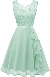 Women's Cocktail Dresses Prom Wedding Guest Short Bridesmaid Dresses Ruffle Hem Sleeveless Lace Formal Dress - Buy now