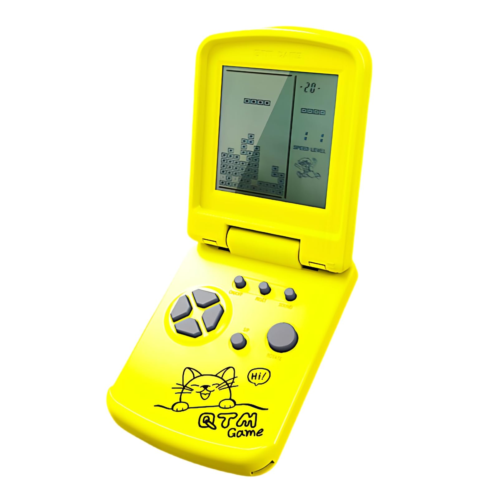 JXD 3.5-Inch Screen Block Game Console With Unique Flip Design Built-in 26 Retro Games Multiple Modes Adjustable Difficulty/Speed Children's Educational Game Toys Christmas (Yellow)