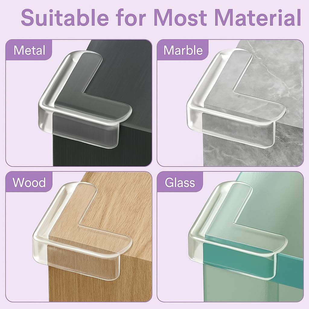 QUALIFT 8pc Transparent Table Corners Edge Protector - Durable, L-Shaped Baby Proofing for Safety Against Sharp Furniture, Strong Adhesive Soft Silicone Guards, Baby Proof Essentials for Growing Kids - Image 6 thumbnail