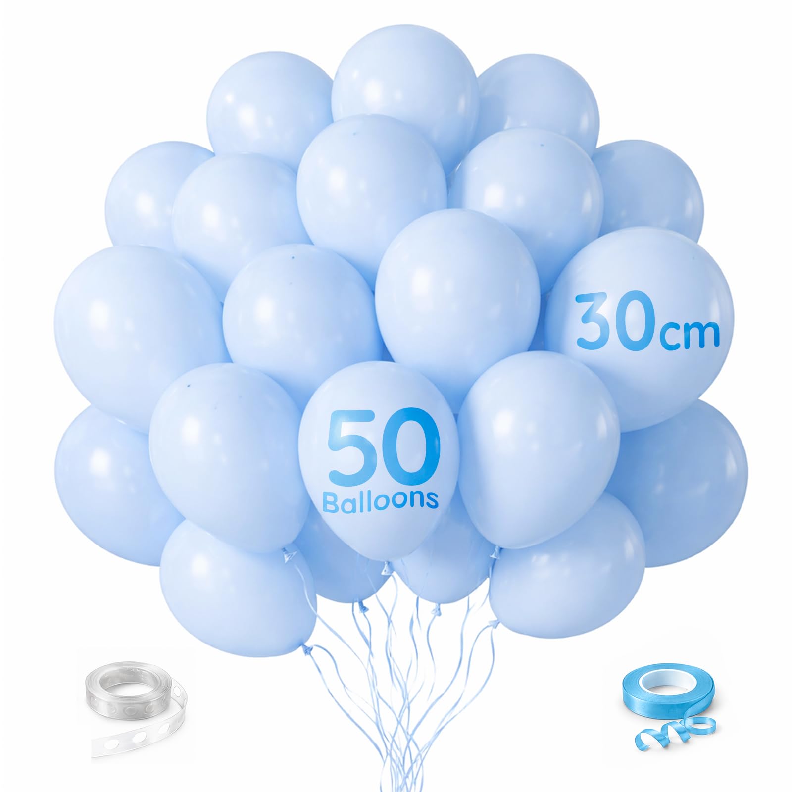 Zeno Men's Light Blue Balloons 50Pcs 12 Inch / 30Cm Helium Grade Latex Balloons With Ribbon & Balloon Chain – Party Balloons For Baby Shower & Birthday