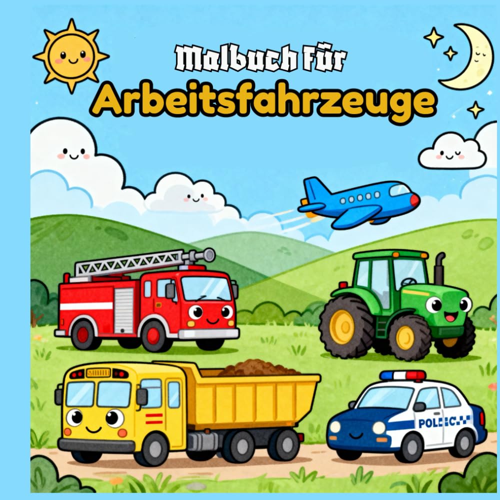 Malbuch für Arbeitsfahrzeuge: Baustellenmaschinen, LKWs und Baufahrzeuge zum Ausmalen für Kinder und Anfänger