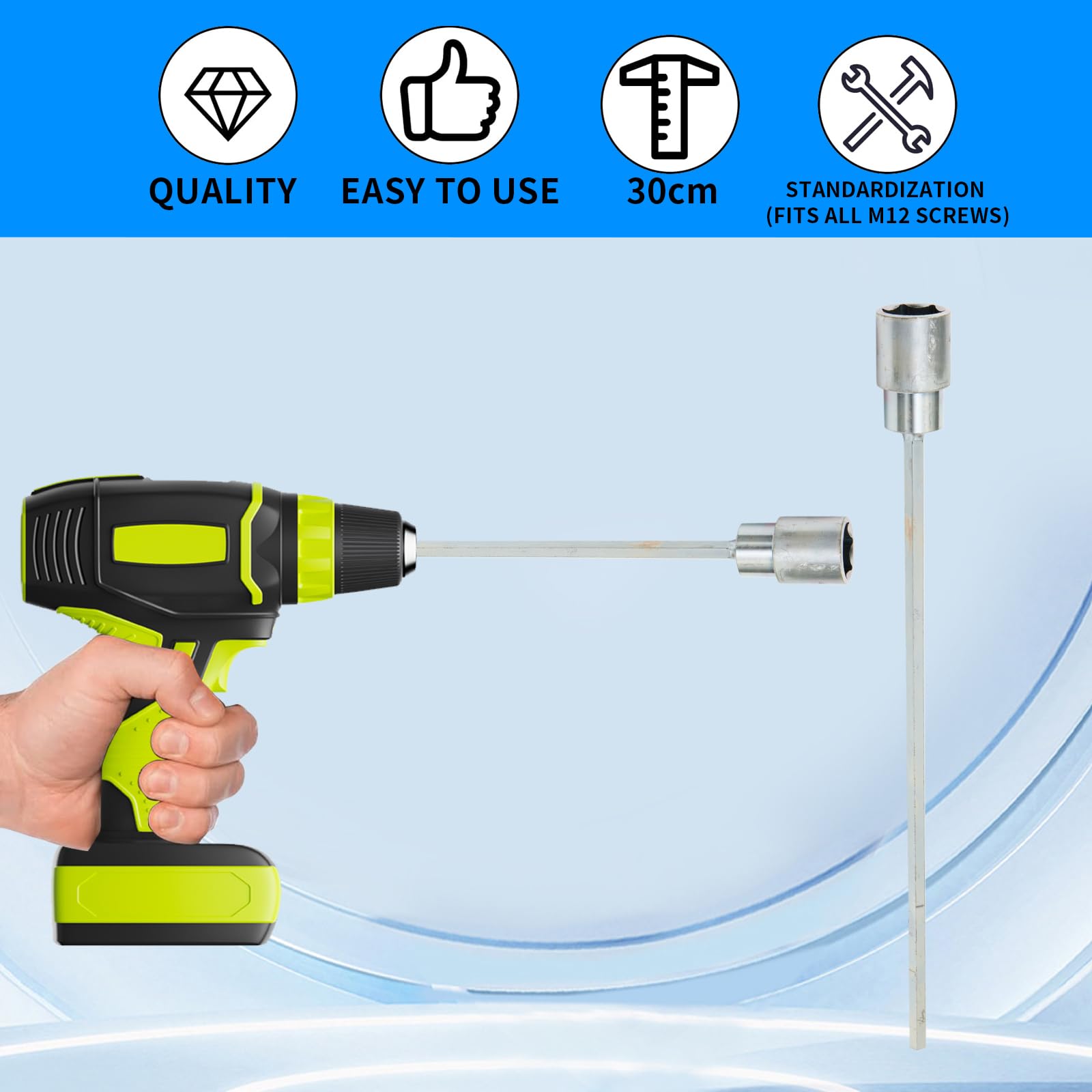 Caravan Corner Steady Drill adapter, Caravan Extension Socket Jack, 30 cm, stojak na nogi do przyczep kempingowych, nastawka wiertła, 19 mm Caravan Drill Leg Winder adapter akcesoria, elektryczna