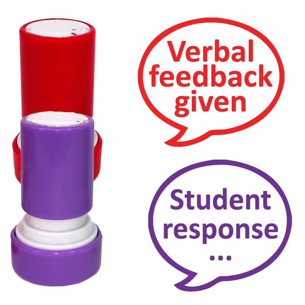 Red/Purple Verbal Feedback Given, Student Response Teacher Stamps. 2 Stamp Set. Reinkable. 22Mm, And Ink
