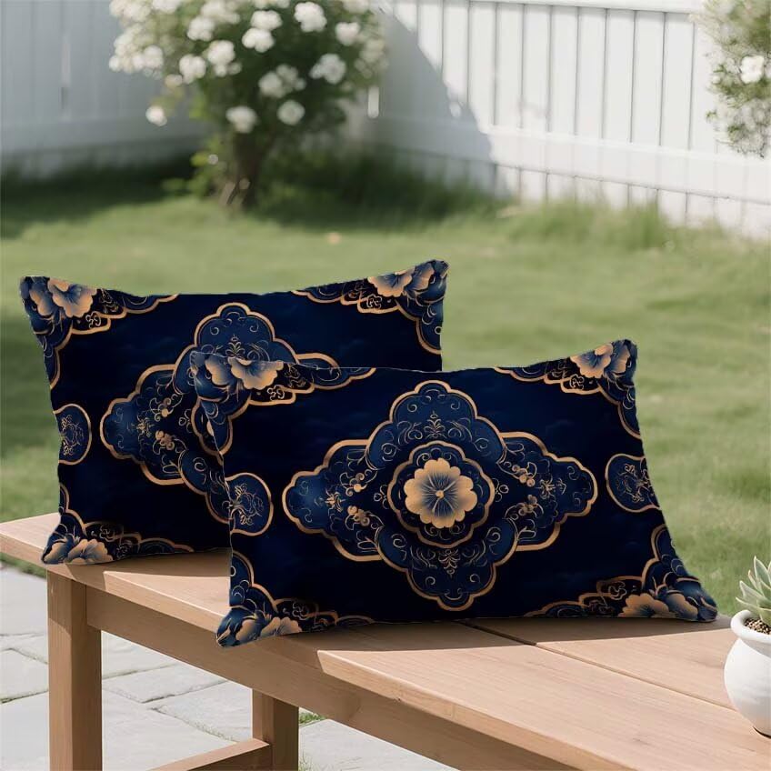 Housse coussin exterieur 40x70 rectangulaire imperméable lin rétro - 3