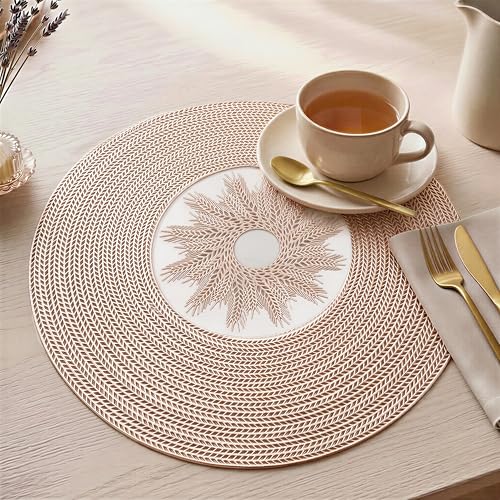 Image of Yellow Weaves 2 Pcs PVC Hollow Woven Design Table Placemat, Dining Table Mat, Anti-Skid, Washable, Dining, Kitchen, Restaurant Table Set Easy to Clean, Durable (Hollow Rose Gold)