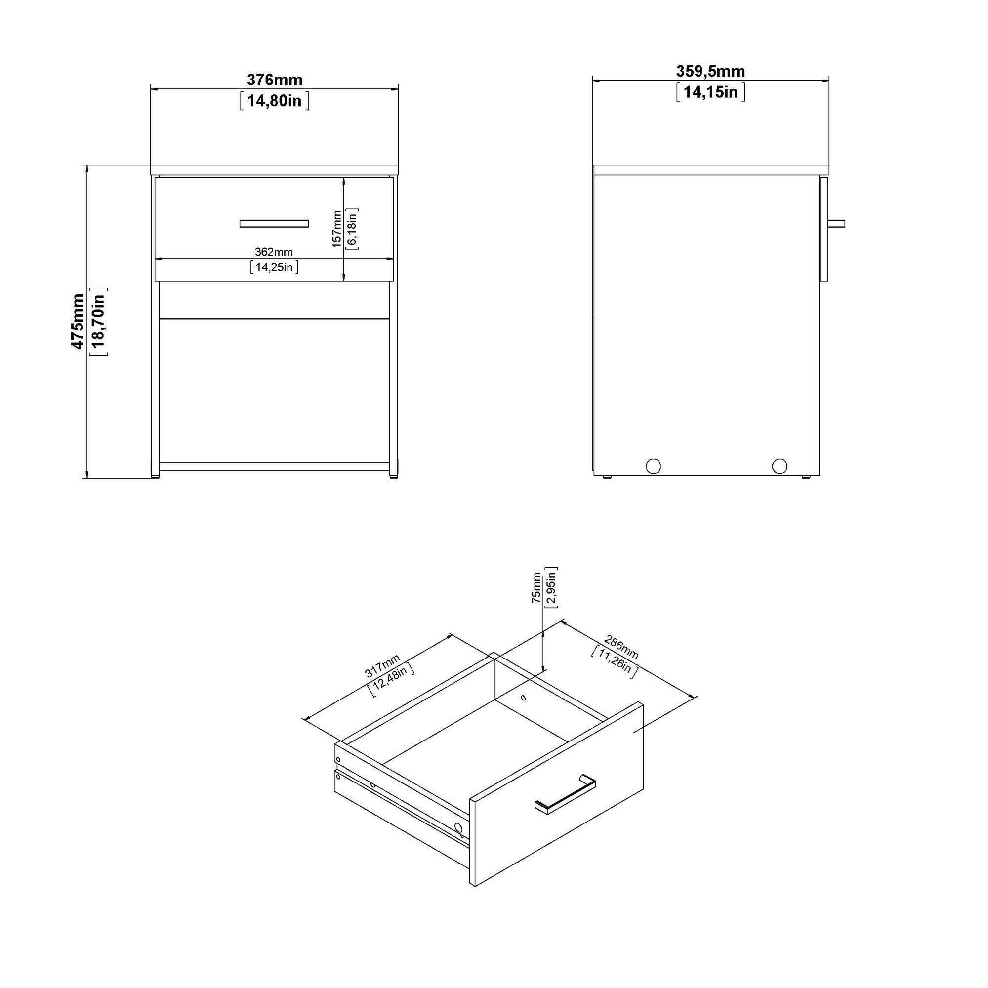 Dmora Comodino 35.95x37.6x47.5h cm Bianco Un Cassetto Apertura Scorrevole, Chiusura Scorrevole