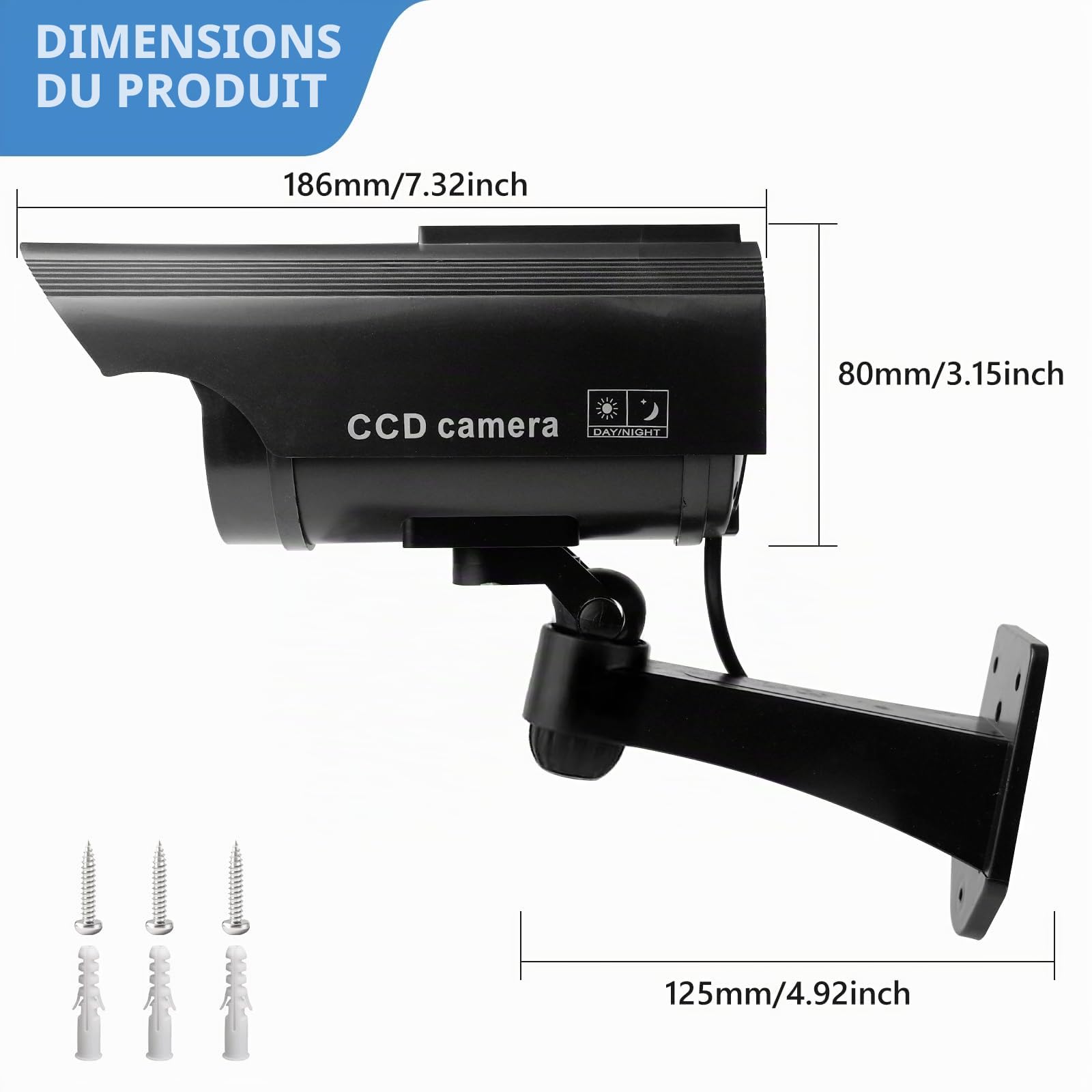 Lot De 2 Caméra Factice Extérieur, Caméra De Surveillance avec LED, Caméra Factice Extérieur, Caméra Factice Intérieur Extérieur Solaire, Caméras Factices avec LED, pour La Maison Et Le Bureau