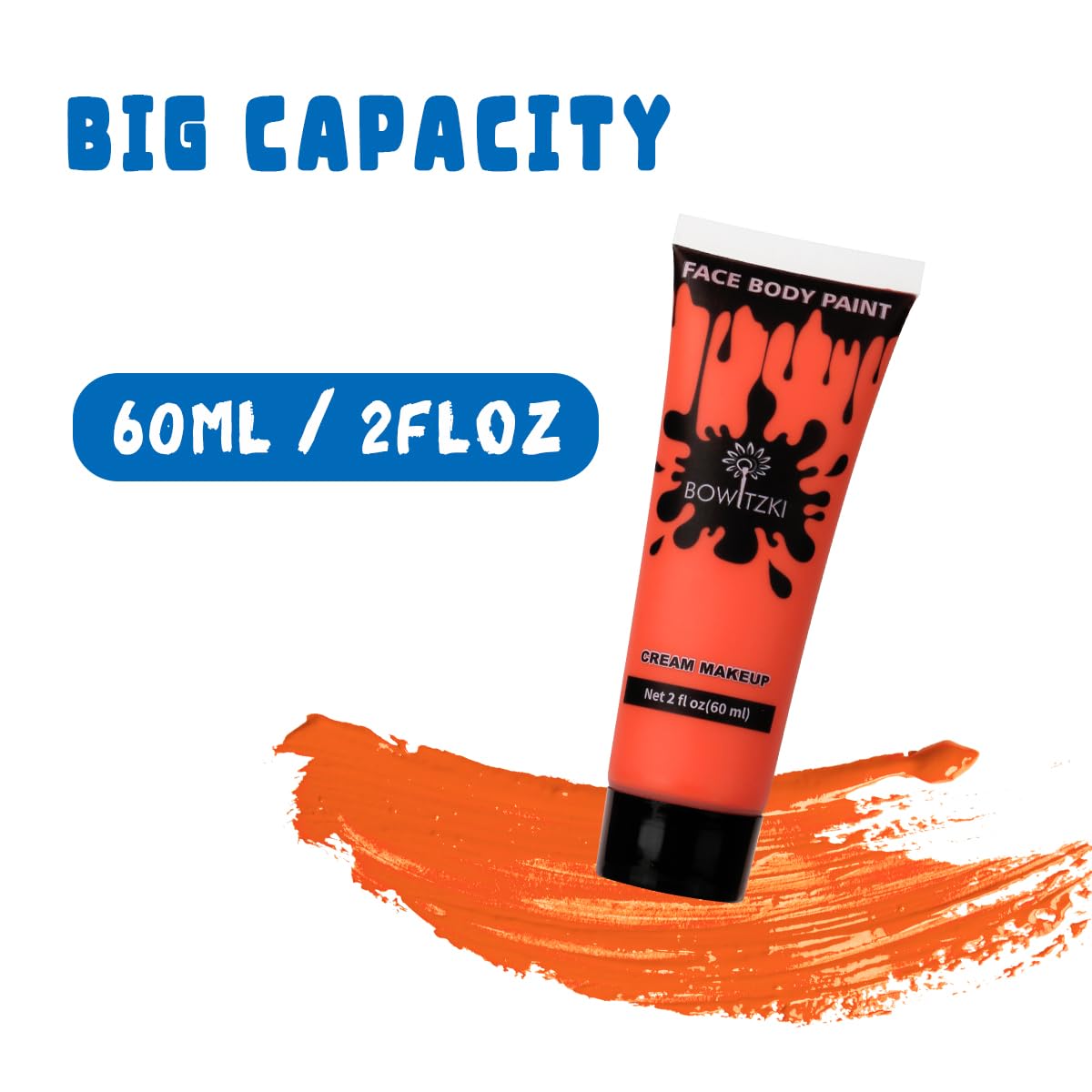 Bowitzki Farba do twarzy i ciała, 60 ml, na bazie wody, specjalne efekty dla dorosłych, dzieci, na Halloween, Boże Narodzenie, imprezę, scenę, cosplay (pomarańczowa)