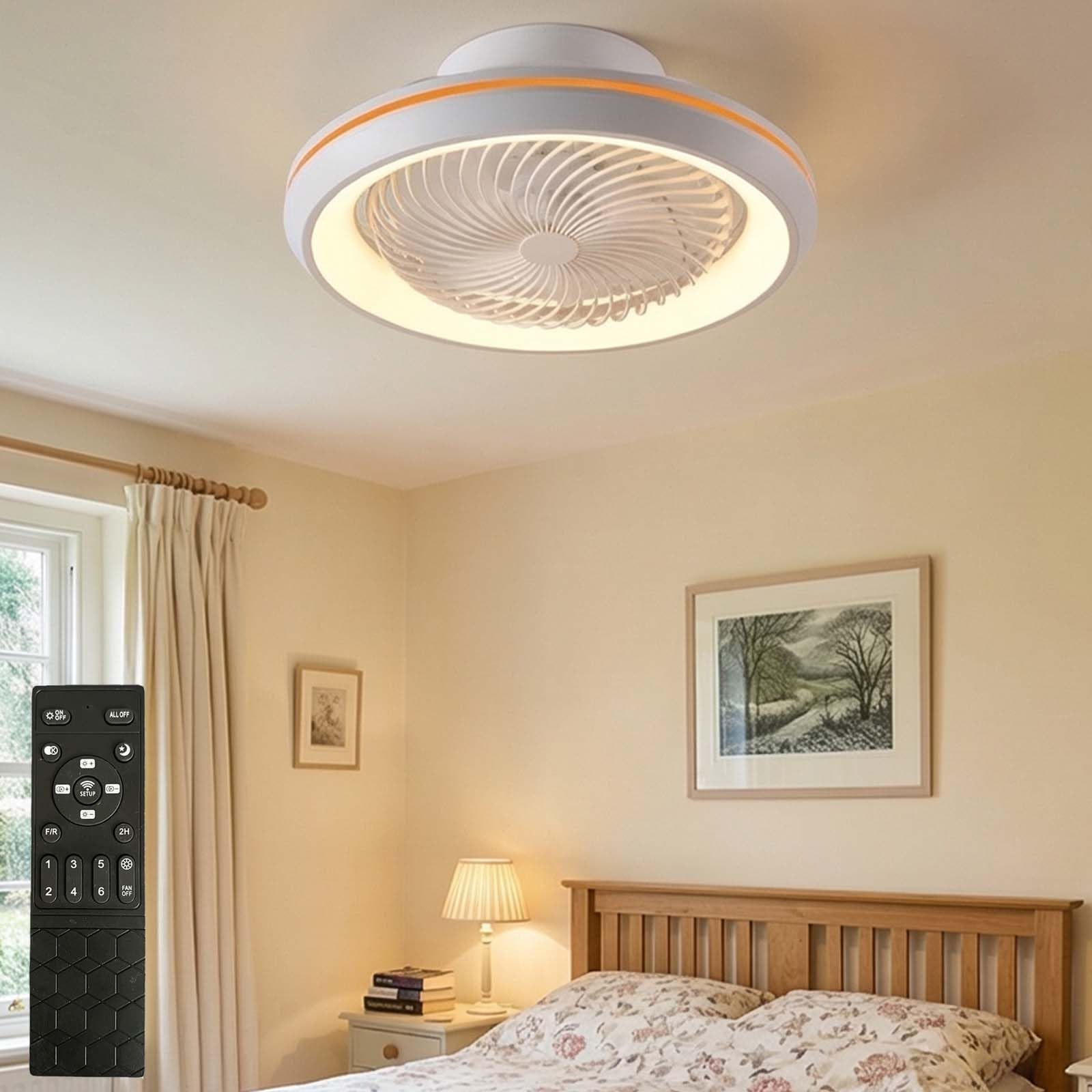 360° Rotation Ceiling Fans with Lights and Remote, Low Profile Quiet Reversible DC Motor Ceiling Fan Light, Dimmable 3 Color 6 Speeds Timer LED Fan Light for Bedroom Living Room Low Ceiling Fan