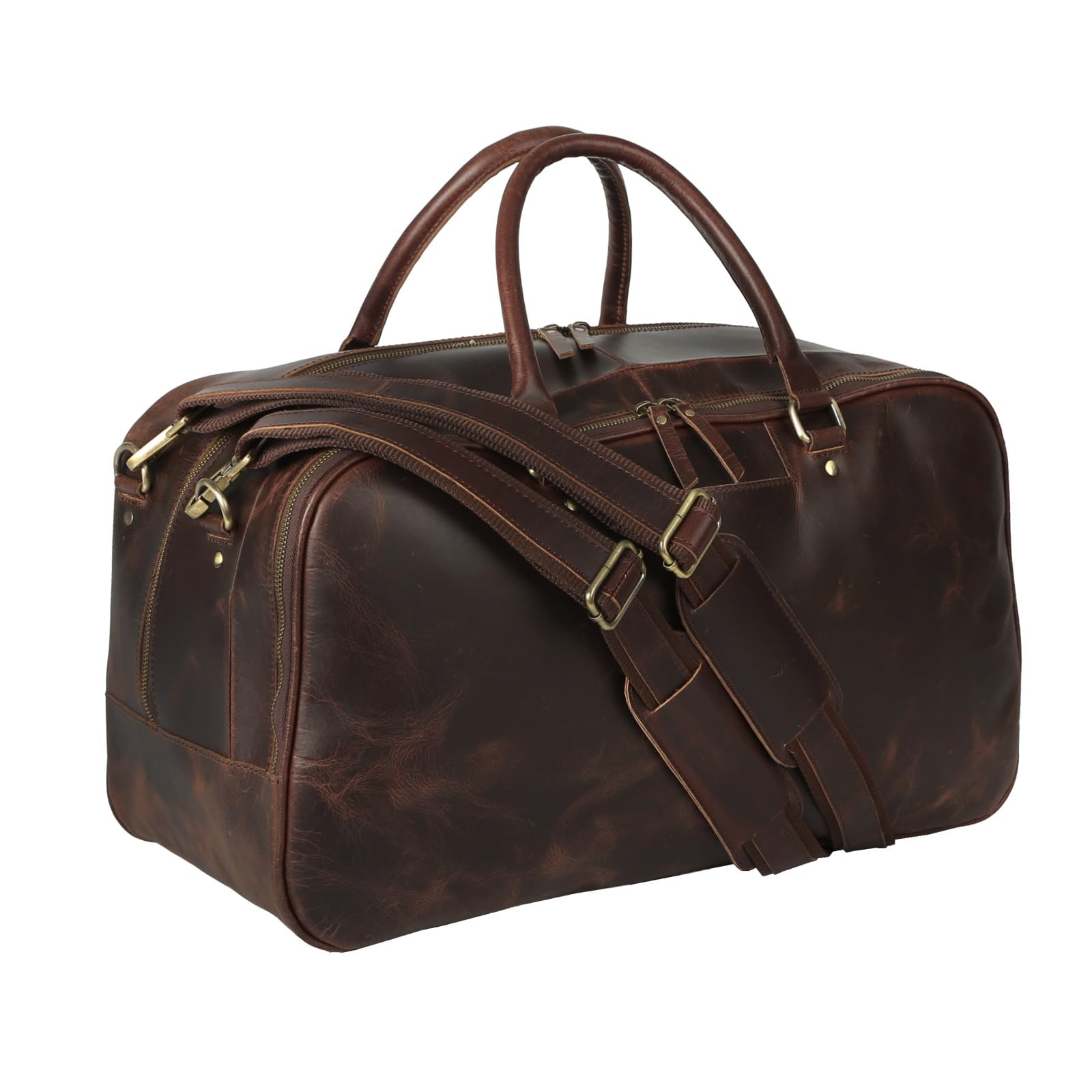 VINTAGE CRAFTS 20-Inch Genuine Leather Duffel Bag for Men | Overnight Travel Bag with Adjustable Strap, Shoulder Pad & Handles | Carry-On Luggage