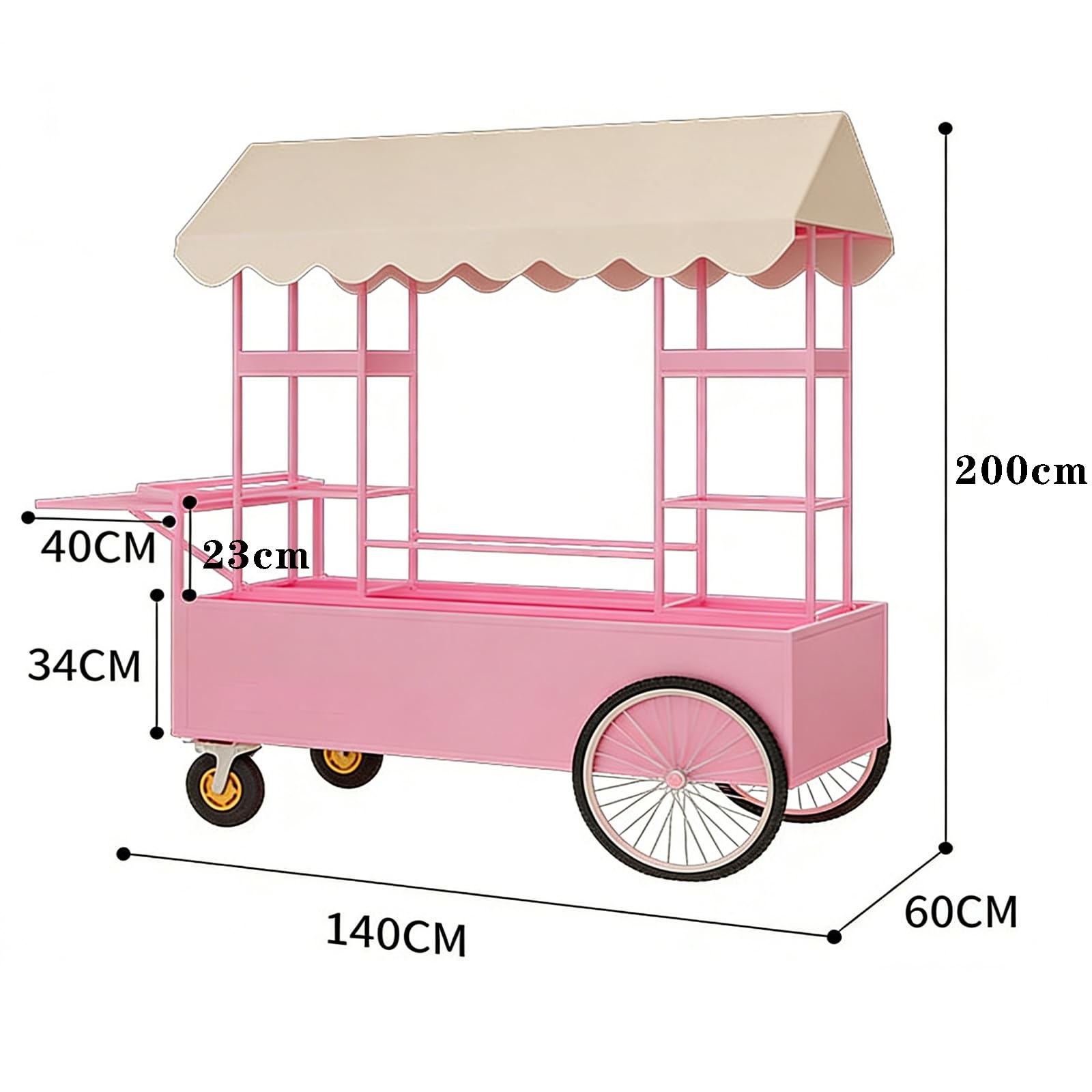 Süßigkeitenwagen mit Rädern für Party, Baldachin, Blumen-Barwagen, tragbarer Bauernmarkt-Dessertständer, Schmiedeeisen Verkaufswagen