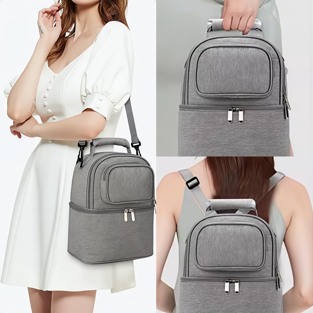 Zibuyu® Breastmilk Storage Bag with Ice Pack, Double Layer Breastmilk Warmer Insulated Bag with Strap, Fits 6 Ounces Bottles, Waterproof Breast Mommy Diaper Backpack Bento Box Backpack, Grey 4