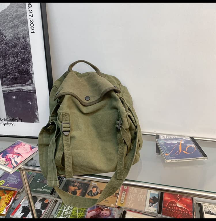 Image of Womens Mens Crossbody Bag Canvas Messenger Bag for School Aesthetic Hobo Bag Vintage Harajuku Hippie Shoulder Bag (Green)