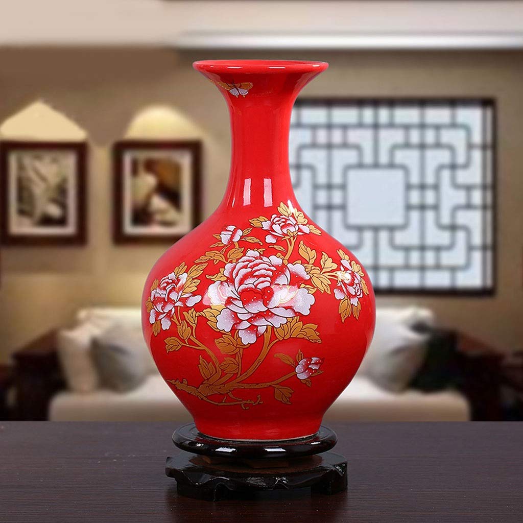 Vaso Ornamento Ceramica Matrimonio Festivo Vaso Rosso Appena Sposato Soggiorno Decorazione Domestica Rossa Vaso In Ceramica(A)