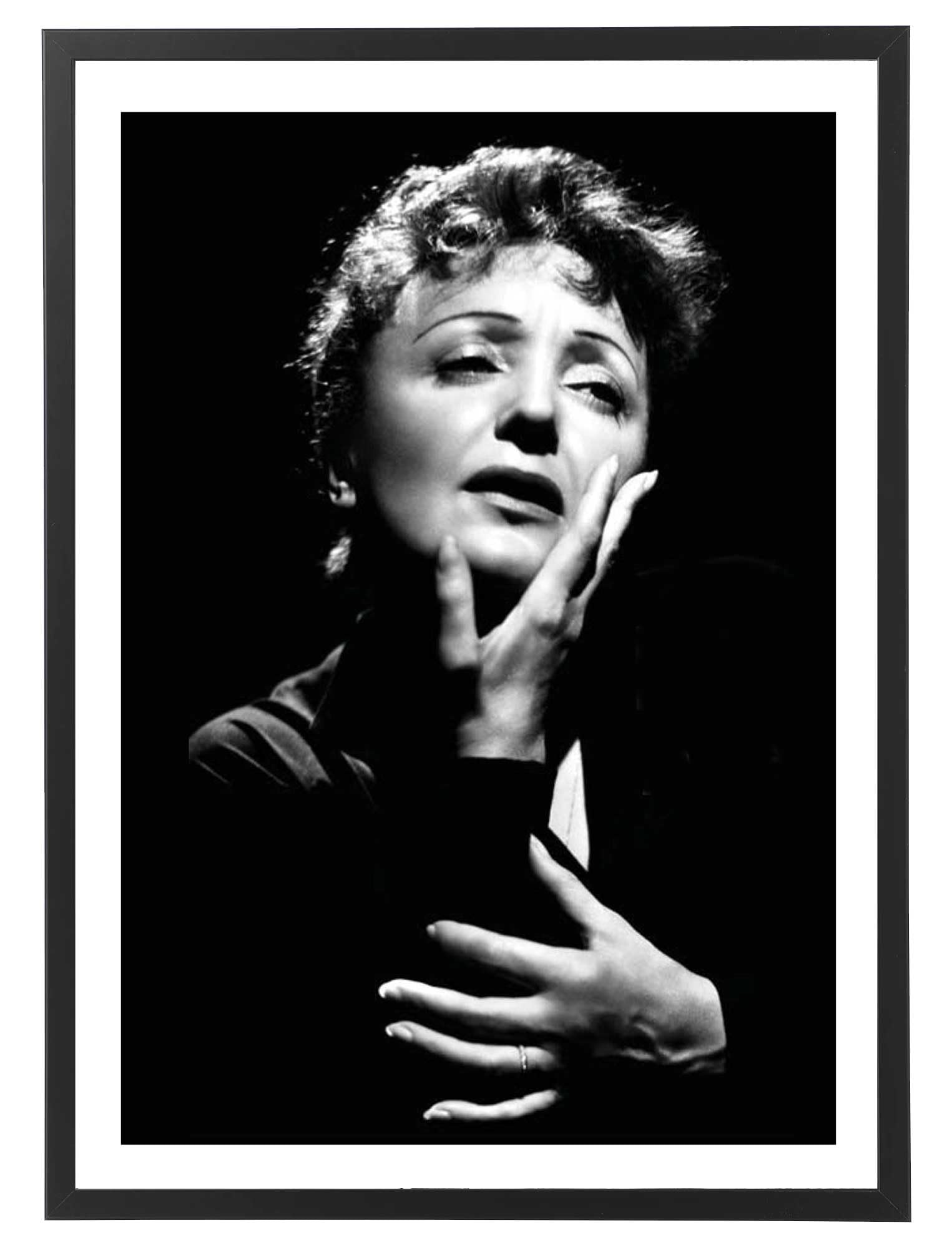 Générique Tableau Edith Piaf 50 x 70 cm avec cadre en bois noir inclus - Affiche décoration musique noir et blanc