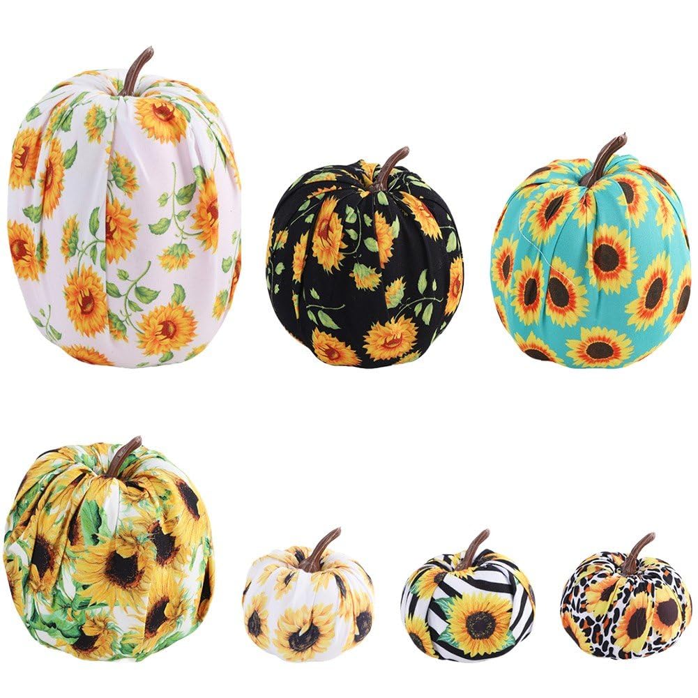 Caeanhi 7pcs Artificial Pumpkins Harvest Lifelike Pumpkin Ornament Assorted Sizes Fake Foam Pumpkins Set for Fall Autumn Thanksgiving