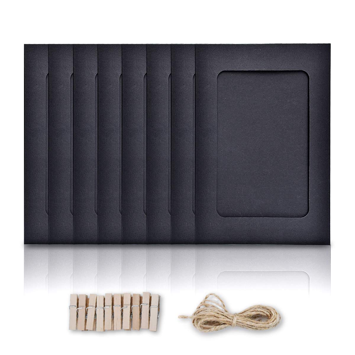 Photo Frame, 5X7 INCH Kraft Paper Picture Frames, 30 PCS DIY Cardboard Photo Frames with Wood Clips and Jute Twine (5X7 INCH, 30PCS BLACK)