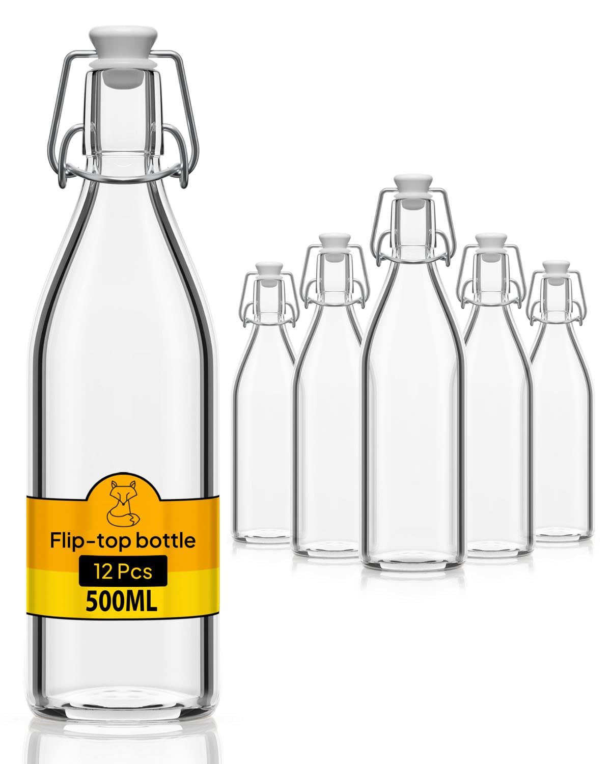 Set di 12 Bottiglie in Vetro da 500ml con Chiusura Ermetica - Bottiglia per Olio, Vino, Liquori, Acqua, Birra, Succhi di Frutta, Conserve e Latte - Bottigliette di Vetro piccole