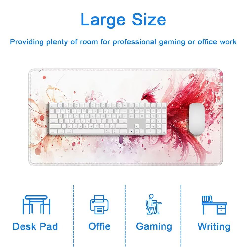 Tappetino Mouse XXL 1200 x 600 mm, Grande Tappetino per Mouse Animale, Mousepad Fenice Impermeabile e Antiscivolo per Accessori Scrivania, Gaming Mousepad XXL da Gioco per PC, Gaming, Ufficio, I-07