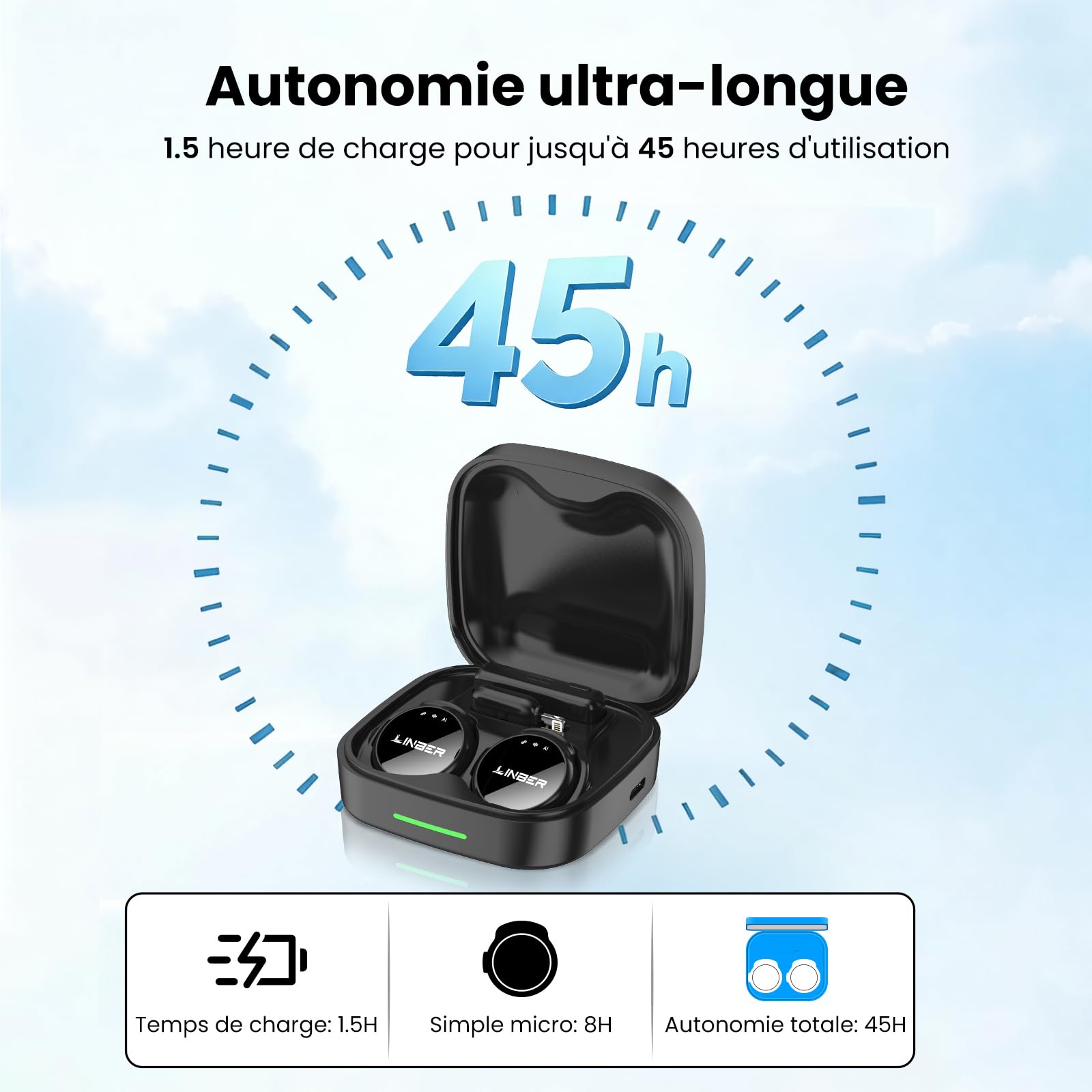 Micrófono lavalier inalámbrico para iPhone, Mini magnético | Cancelación de ruido IA, conexión rápida, batería 6h, ideal para Vlogs, entrevistas y directos
