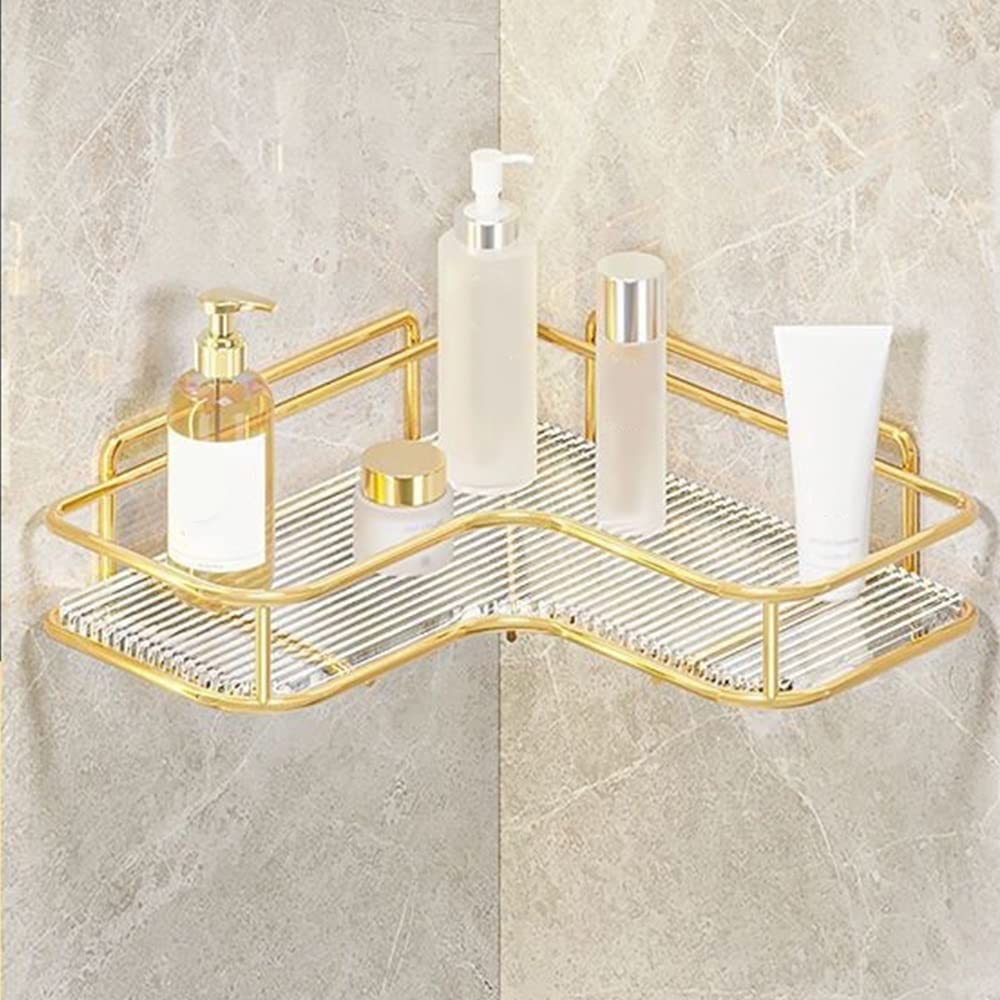 Corner Shower Caddy Acrylic Toilet Bathroom Triangular Shelf Multi-functional Punch-free Wall Mounted Hanging Storage Gold Rack Accessories Shower