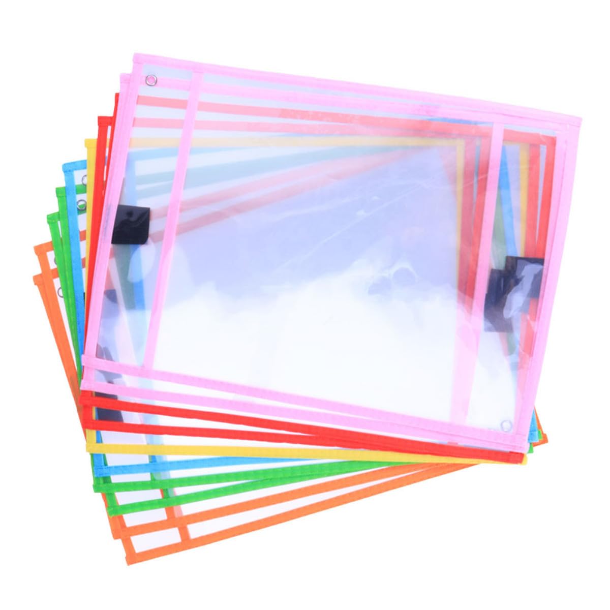 TEHAUX 24pezzi Riutilizzabili Cancellabili Secco Trasparenti su Entrambi i Lati in Pvc con Portapenne e Occhiello Angolare in Metallo Articoli di Cancelleria per Ufficio e Colore Casuale