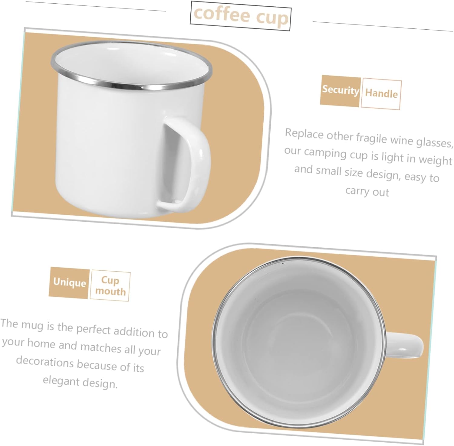 Luxshiny Lightweight Camping Coffee Cup Rim Enamel Wine Mugs Set Large Outdoor Mugs for Travel 4 Pieces
