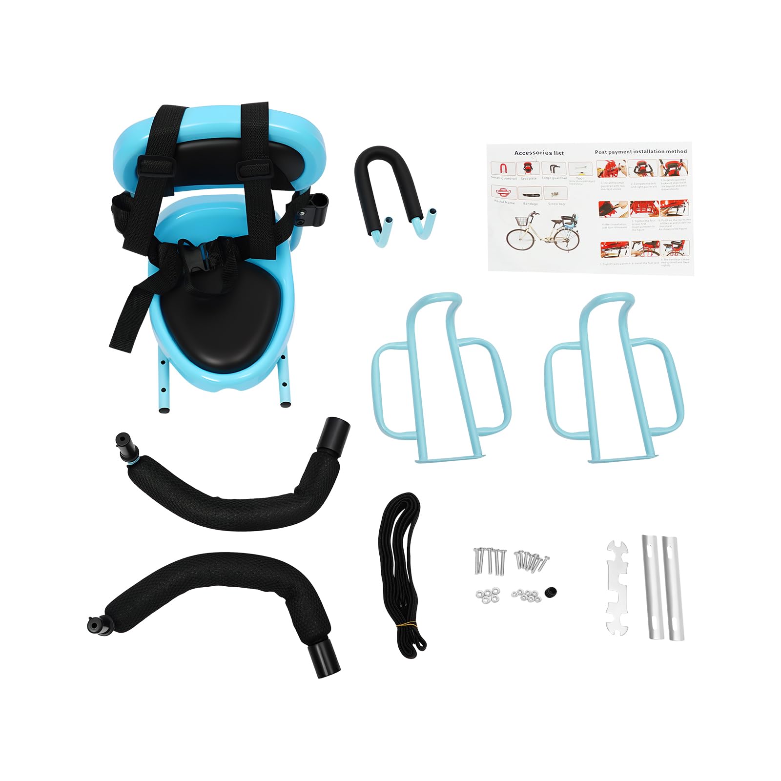Seggiolino per bicicletta posteriore per bambini, 36 x 52 cm, con cintura di sicurezza e ringhiera di protezione a U apribile, da 6 mesi a 6 anni (max. 22 kg), sellino per rimorchio blu, telaio in
